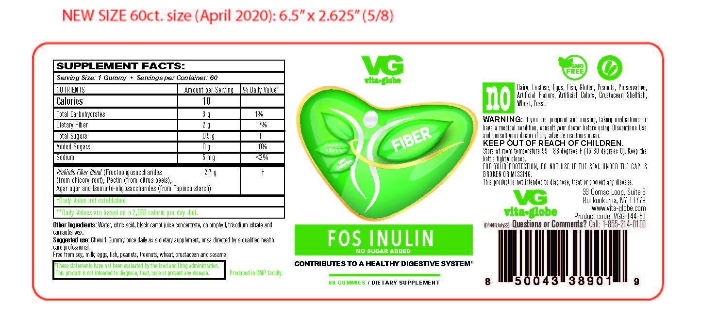Vita Globe Prebiotic Fiber Gummies Supplement Label – Strawberry Flavor – 60 Count