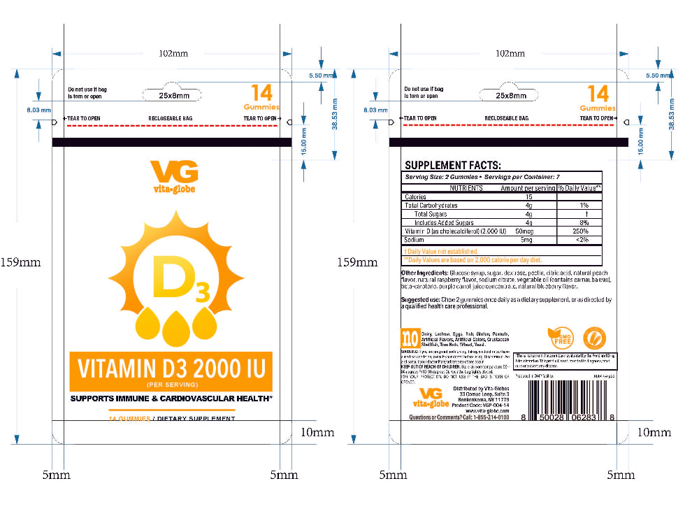 Vita Globe Vitamins D3 2000 IU gummy pouches supplement facts