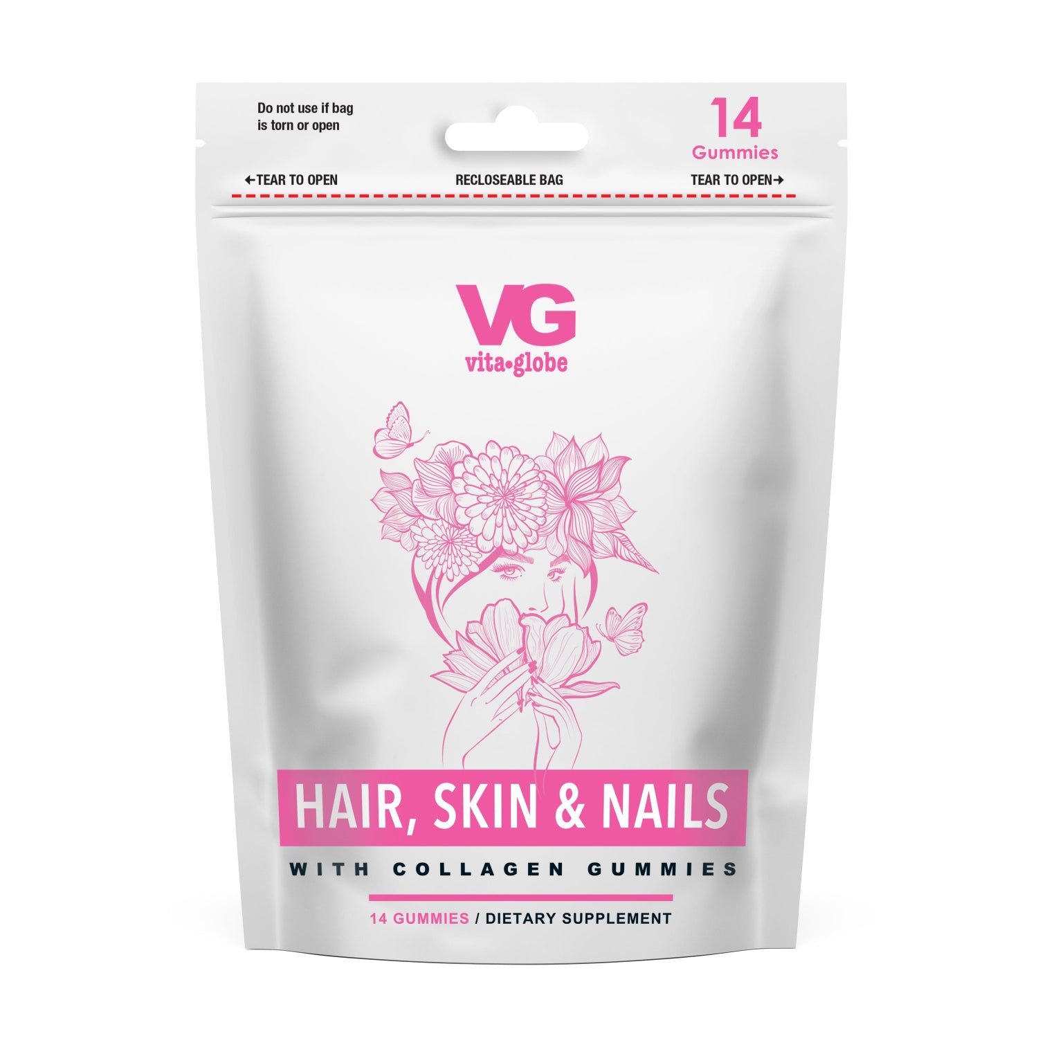 Vita Globe Hair Skin Nails support gummies pouches