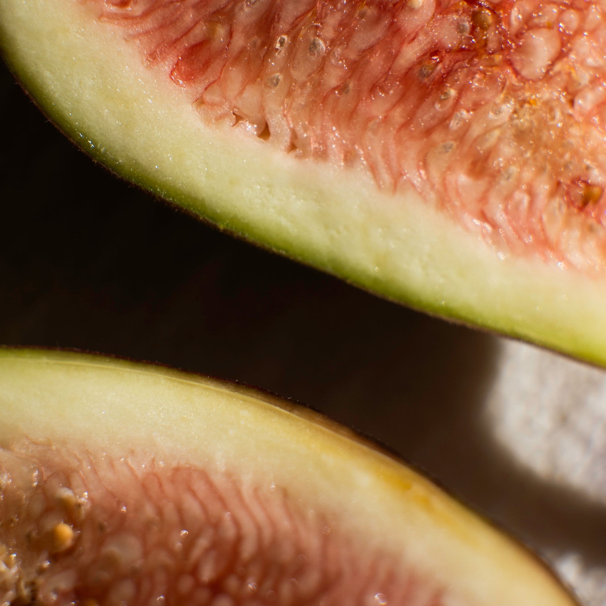 Close-up of halved fresh figs