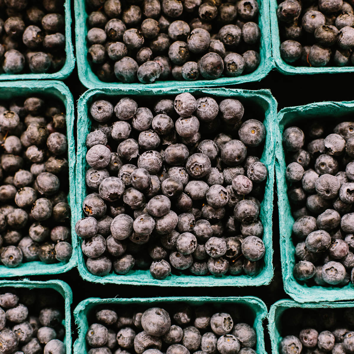 Blueberries in green pint cartons