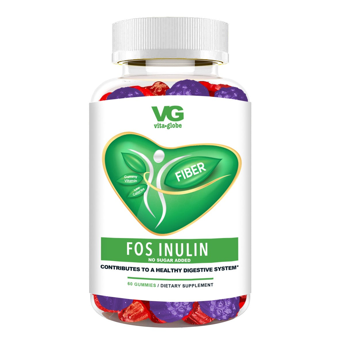 Vita Globe FOS Inulin prebiotic fiber supplement bottle for digestive health
