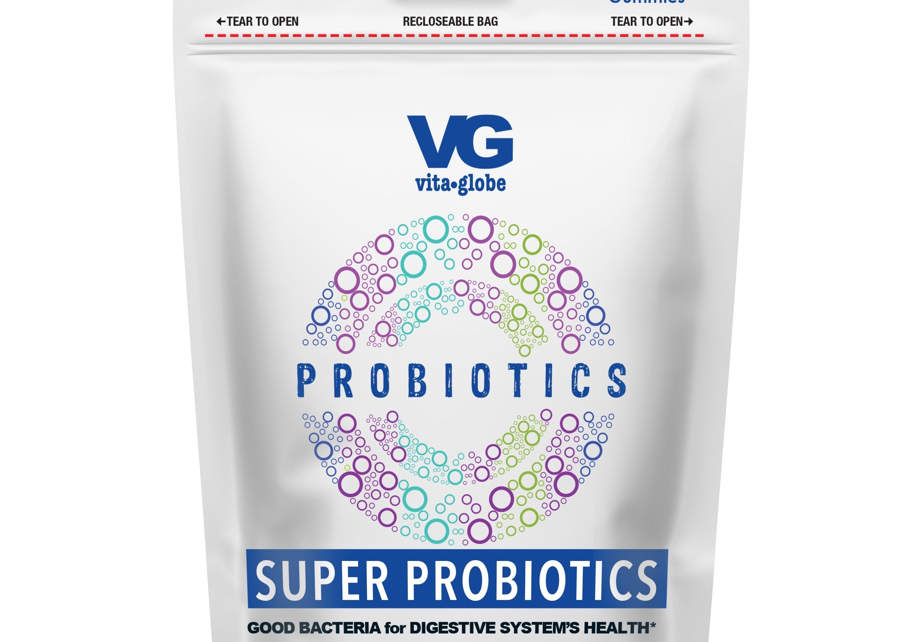 Vita Globe Super Probiotic Gummies pouch, a gut health supplement with Bacillus coagulans and Bifidobacterium lactis