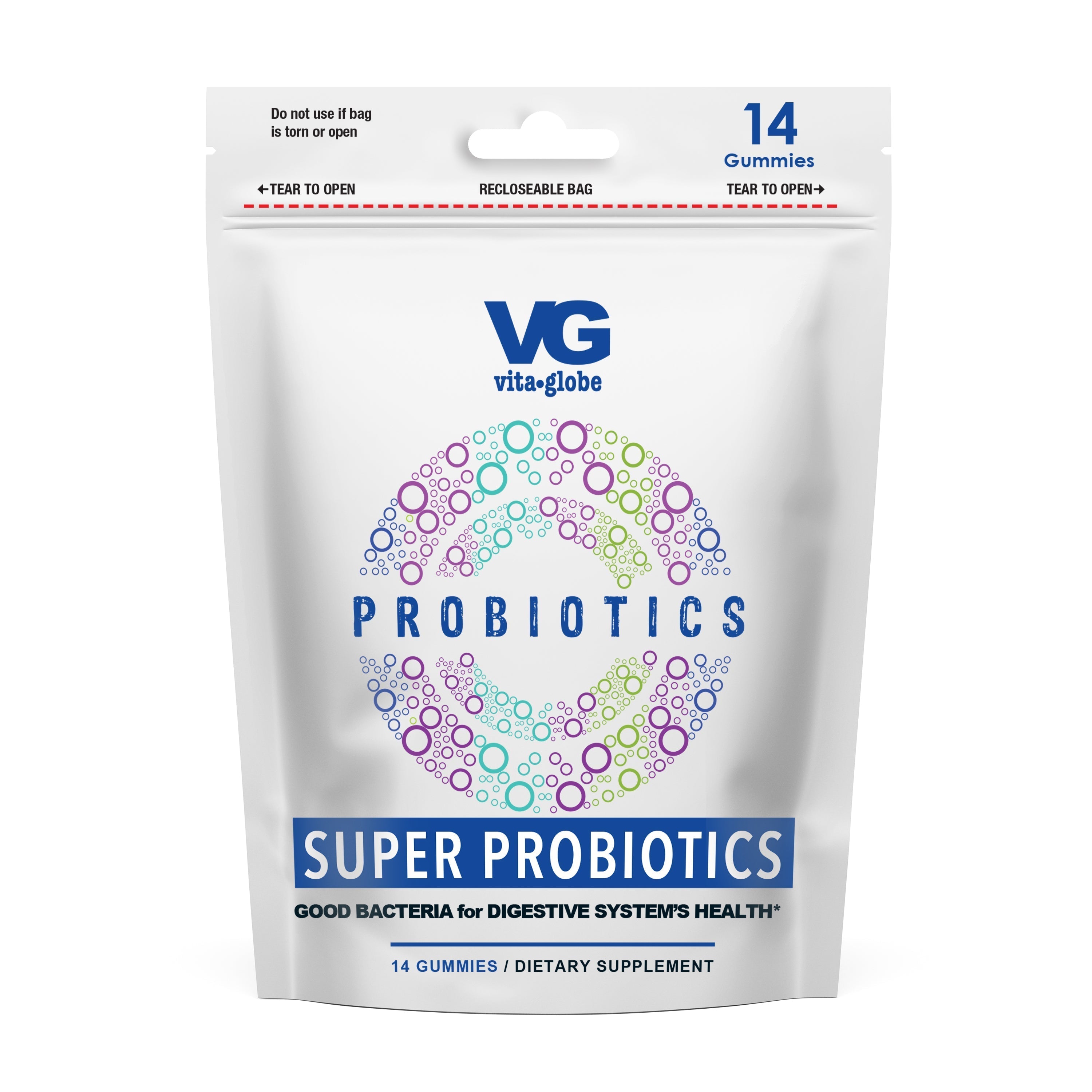 Vita Globe Super Probiotic Gummies pouch, a gut health supplement with Bacillus coagulans and Bifidobacterium lactis