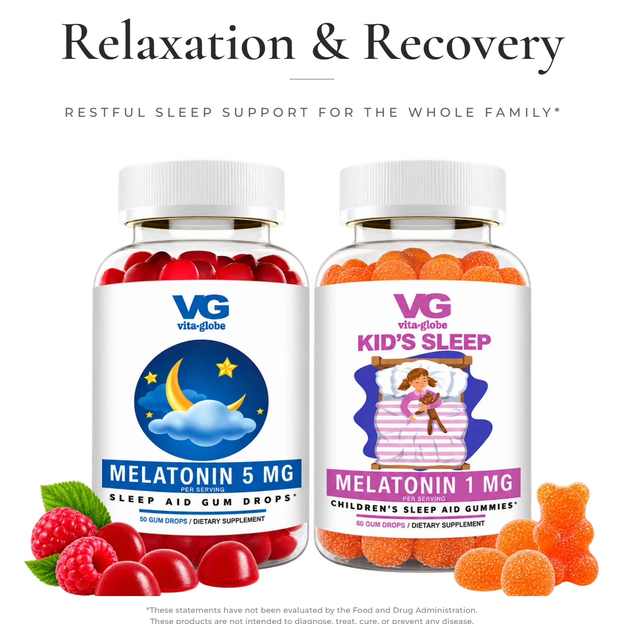Vita Globe Relaxation & Recovery sleep bundle: Melatonin 5 mg and Kids' Sleep Melatonin 1 mg gummies