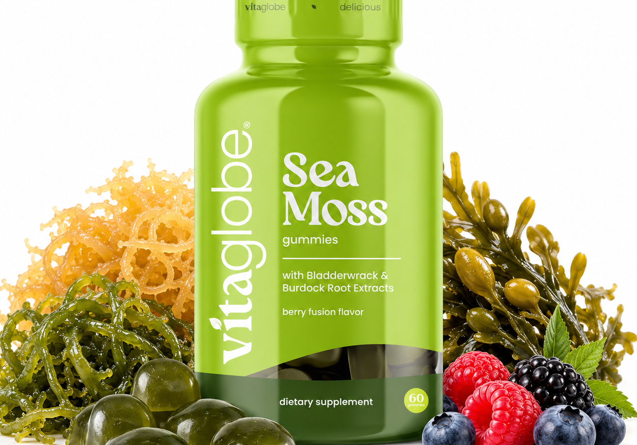 Vita Globe sea moss gummies with golden sea moss, bladderwrack seaweed and fresh berries