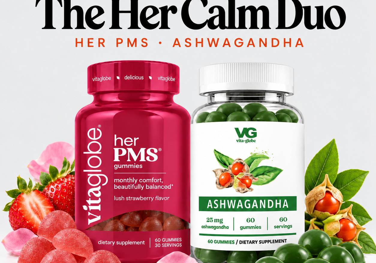 The Her Calm Duo: Vita Globe Her PMS and Ashwagandha gummies