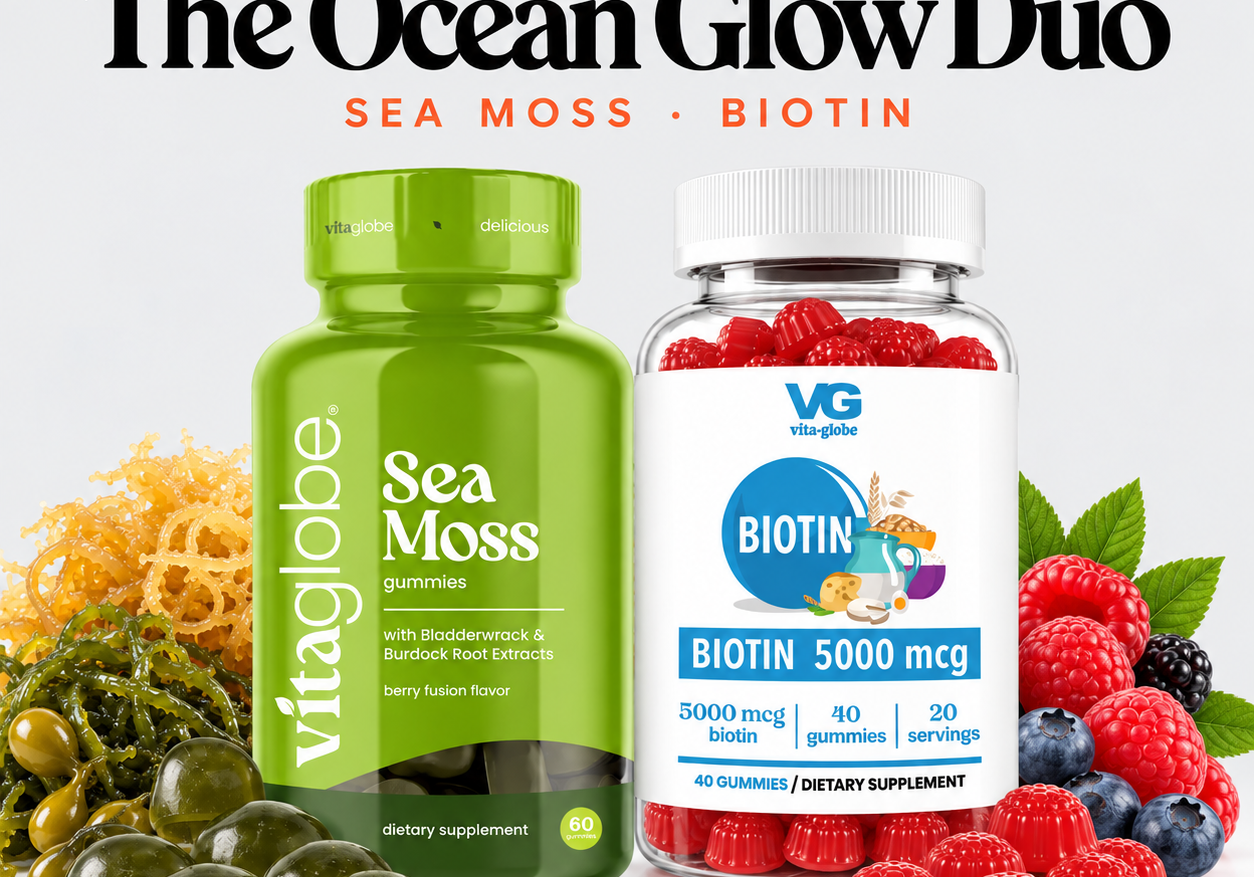 The Ocean Glow Duo: Vita Globe Sea Moss and Biotin gummies
