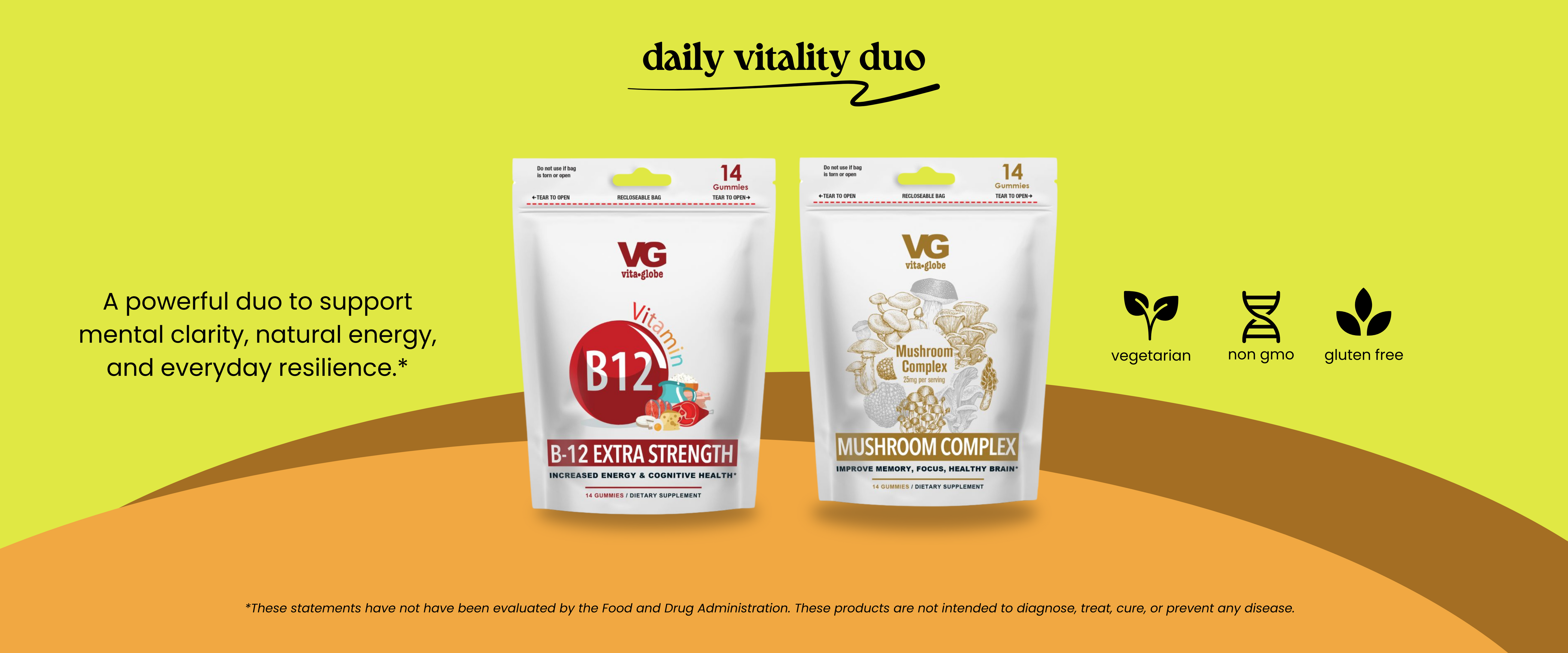 Daily Vitality Duo Gummy Pouches: Mushroom Complex and B12, On the Go