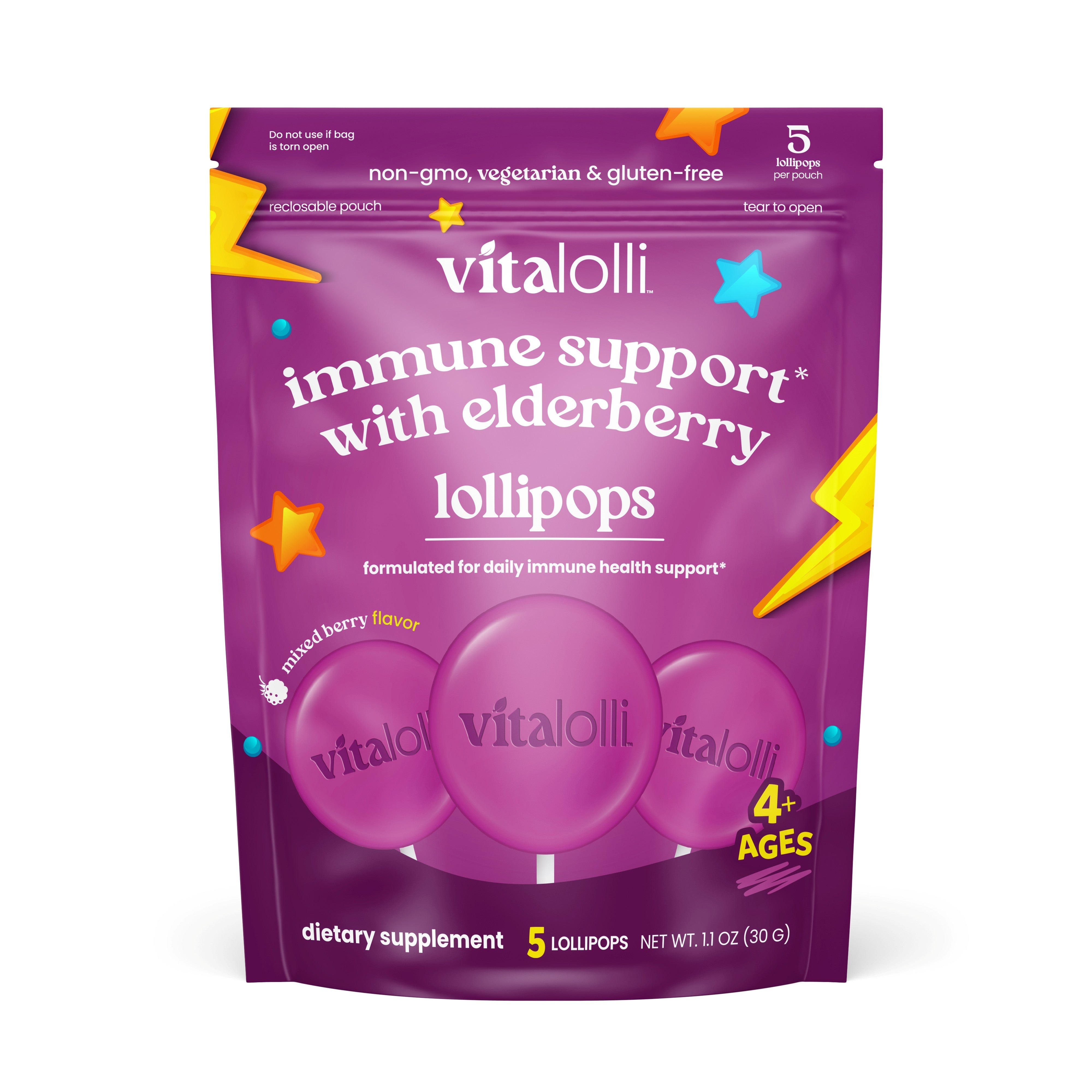 Vitalolli Elderberry Immune Support Lollipops pouch