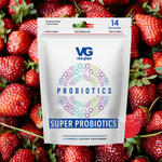 VitaGlobe Probiotics package surrounded by strawberries