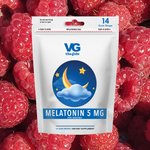Vita-Globe Melatonin 5 mg supplement package surrounded by raspberries