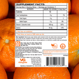 Supplement label on a background of orange gummy bears