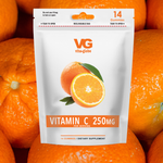VitaGlobe vitamin C supplement package with oranges in the background
