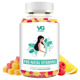 Vitaf globe pre-natal vitamins gummy supplement bottle with colorful gummies on a white background