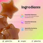 Vita Globe Hair, Skin & Nails gummies ingredients graphic: vitamins, minerals and specialty nutrients