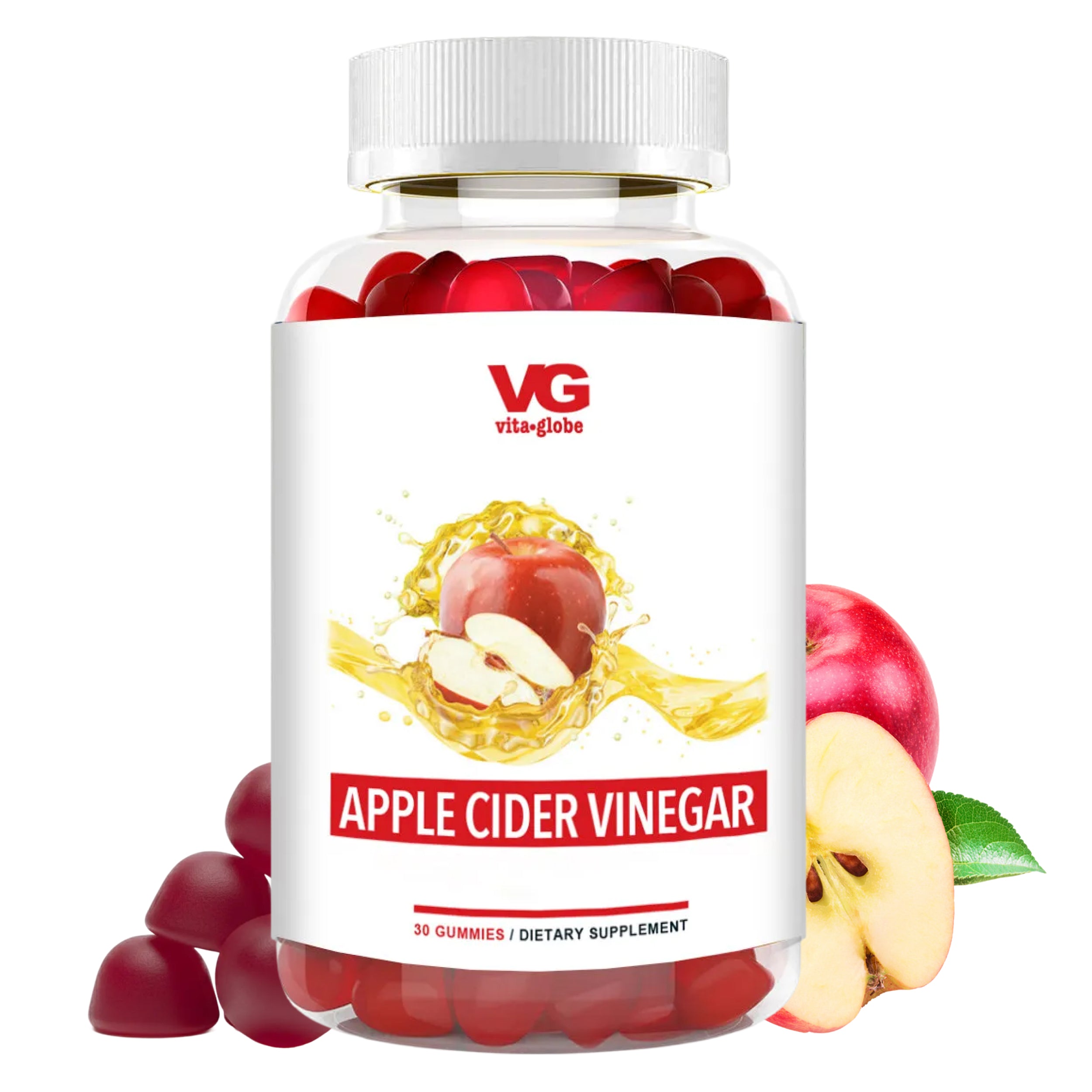 Vita-Globo Apple Cider Vinegar gummies with a white background
