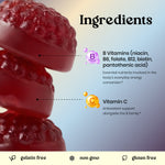 Vita Globe Vitamin B Complex ingredients graphic: B vitamins (niacin, B6, folate, B12, biotin, pantothenic acid) and vitamin C, gelatin free, non-GMO, gluten free