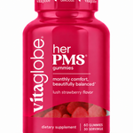 Vita Globe Her PMS Gummies, 60 strawberry-flavored PMS support gummies with vitamin B6 and chasteberry