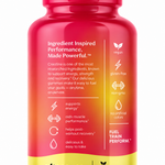 Side panel of the VitaPower Sugar-Free Creatine Gummies bottle: supports energy, muscle performance and post-workout recovery — Fuel. Train. Perform.
