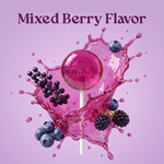 Mixed berry flavored Vitalolli Elderberry lollipop with elderberries, blueberries and blackberries
