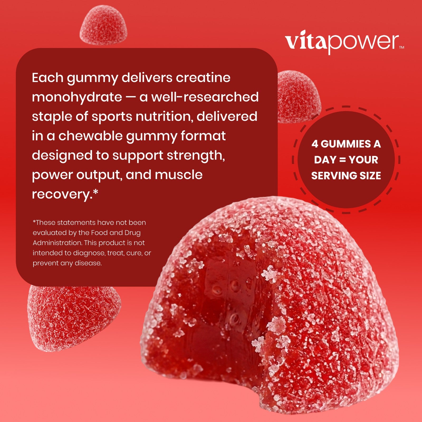 VitaPower Creatine Gummies Strawberry - 4 gummies for a 5g serving