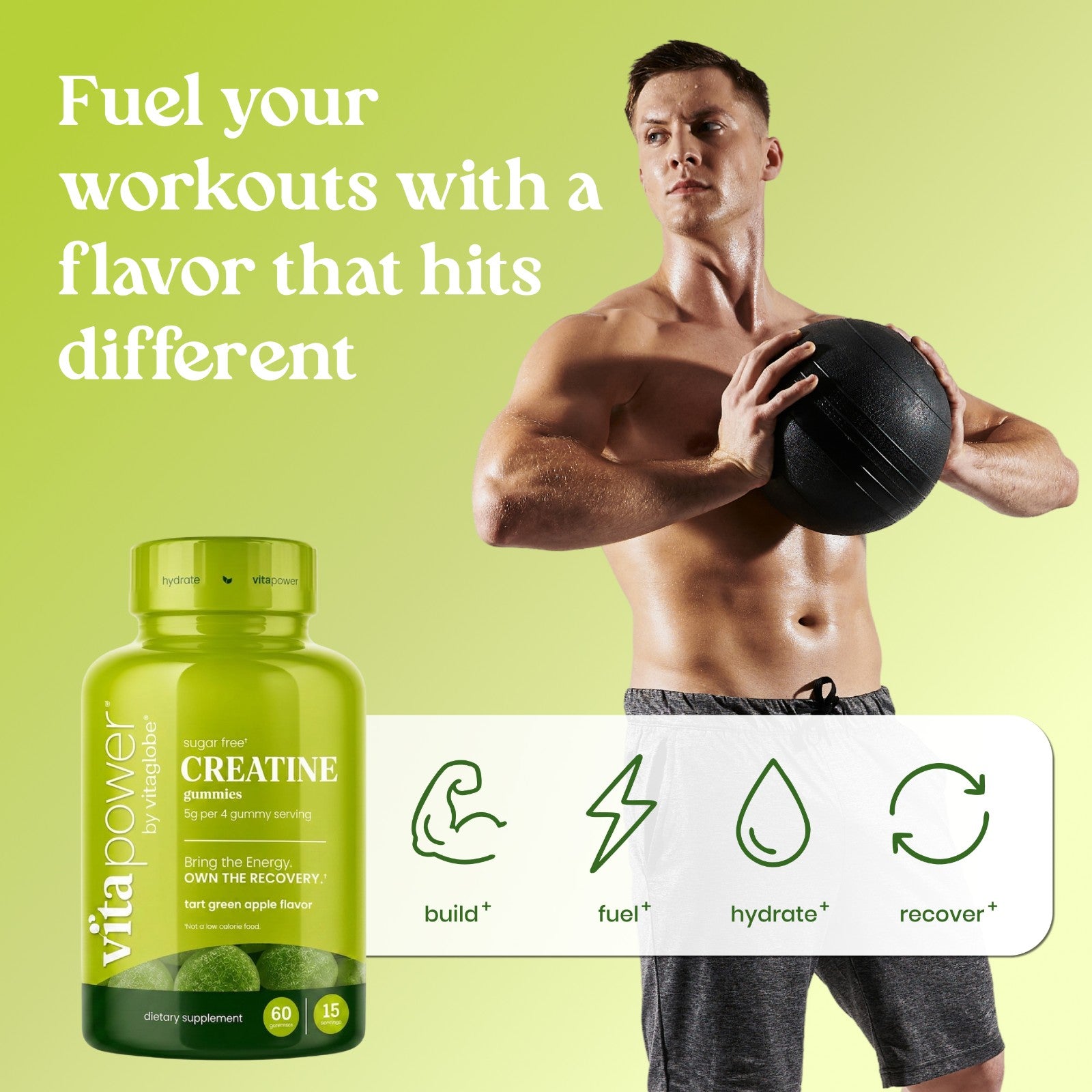 Fuel your workouts with a flavor that hits different - VitaPower Creatine Gummies Tart Green Apple
