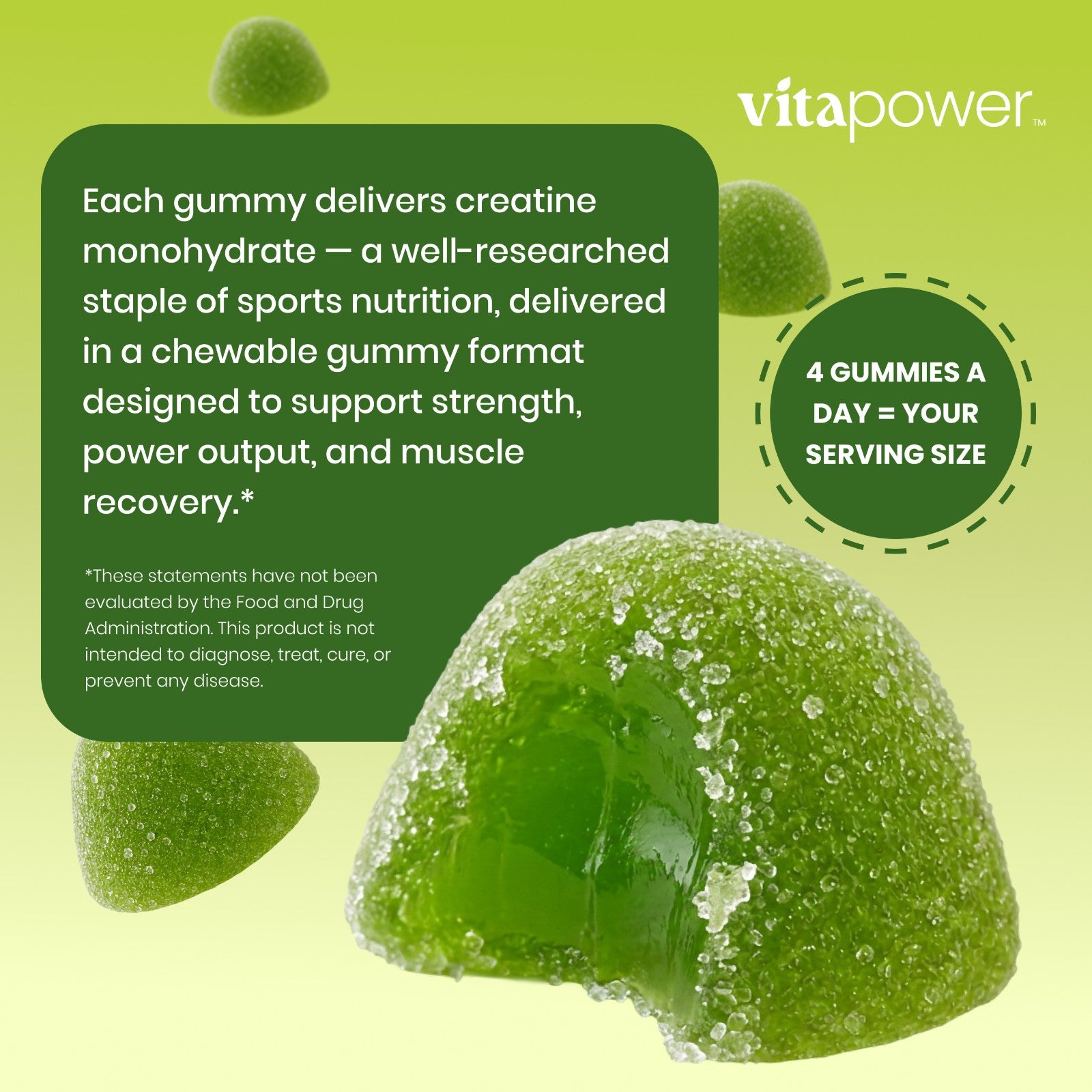 VitaPower Creatine Gummies Tart Green Apple - 4 gummies for a 5g serving