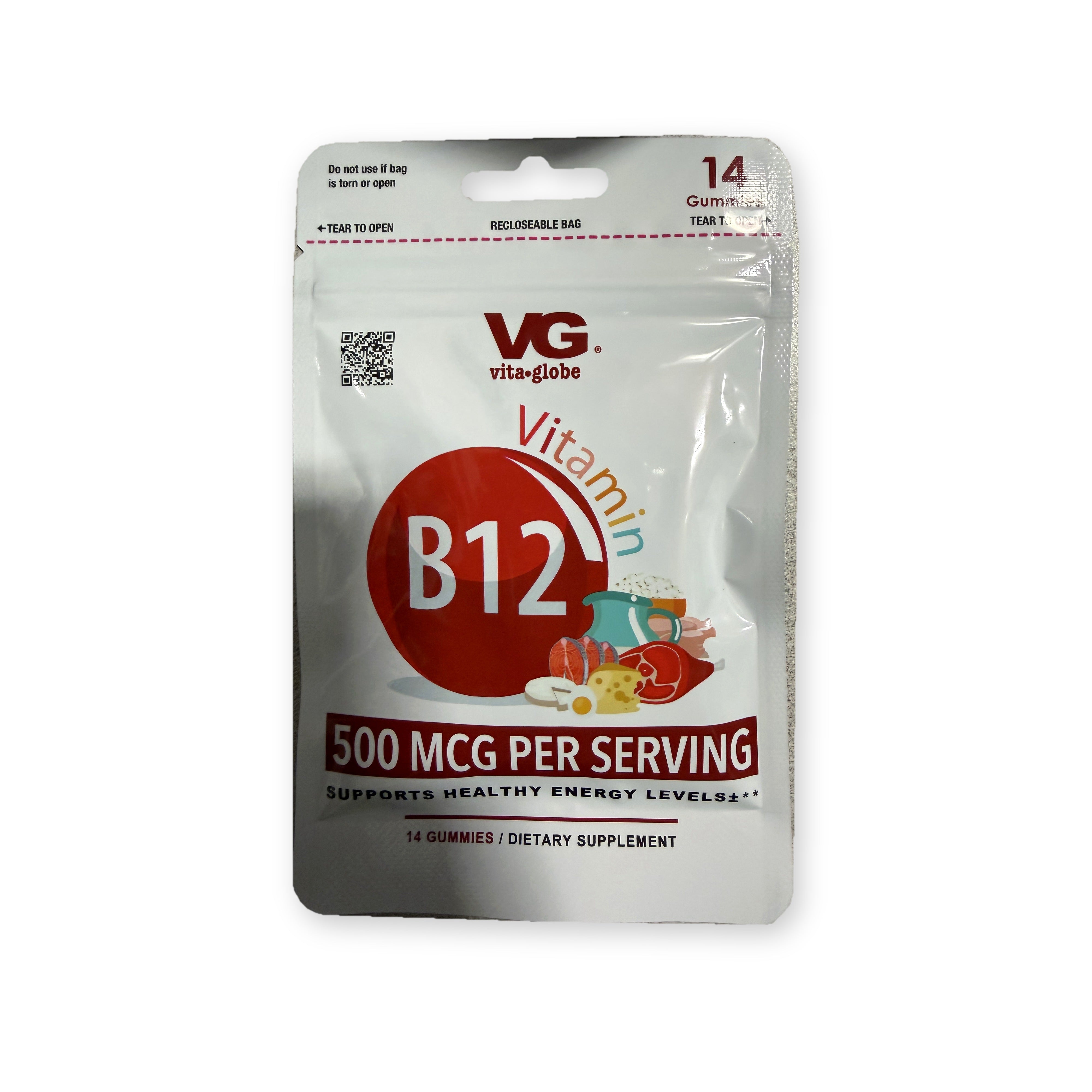 Vita Globe Vitamin B12 Gummies 14-count travel pouch, 500 mcg per serving