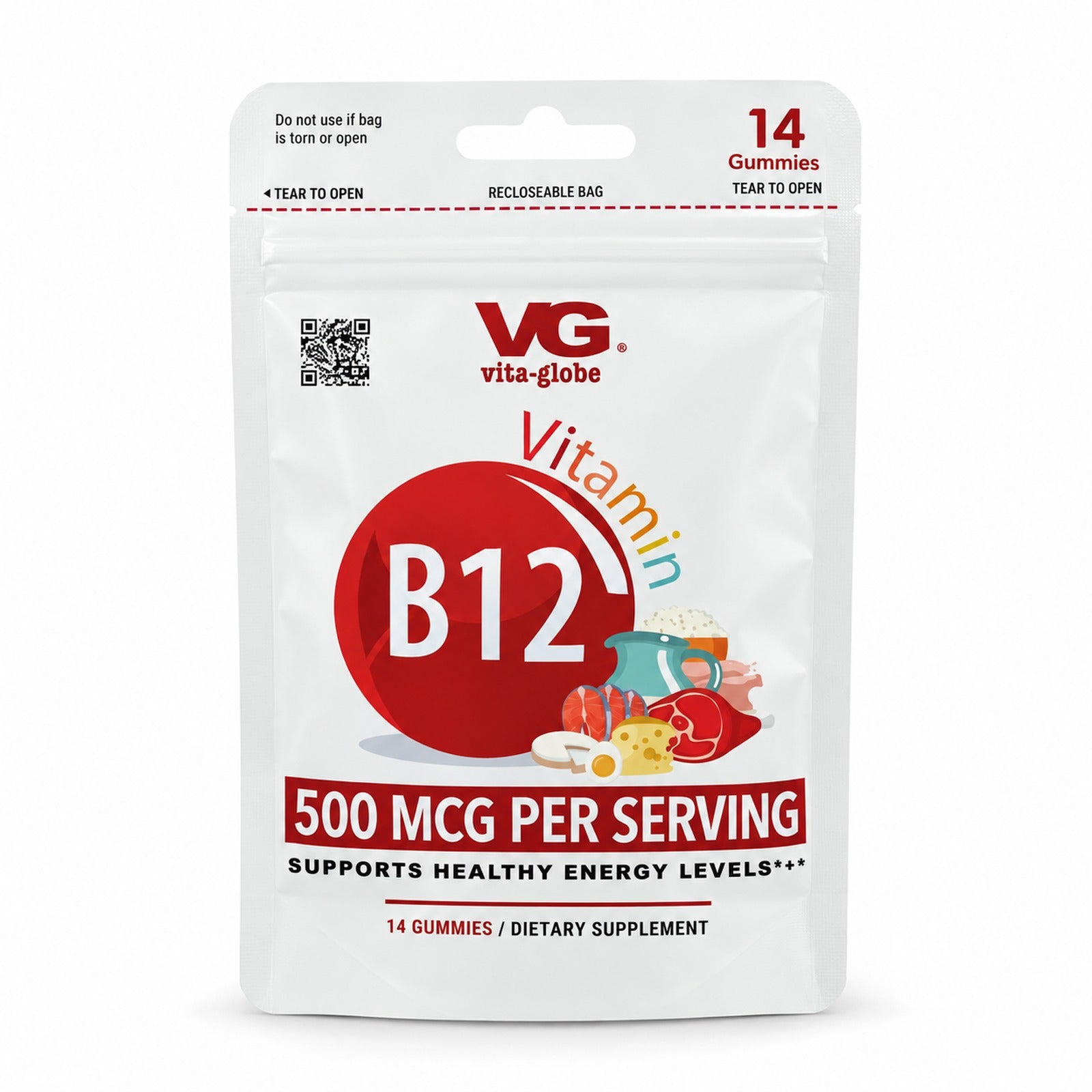 Vita Globe Vitamin B12 Gummies 14-count travel pouch, 500 mcg per serving
