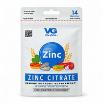 Vita Globe Zinc Citrate Gummies 14-count travel pouch, immune support supplement