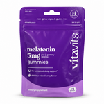 vitavits Melatonin 5mg Gummies 14-count purple travel pouch, mixed berry flavor, a Vita Globe brand