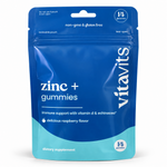 vitavits Zinc + Gummies 14-count blue travel pouch with vitamin D and echinacea, raspberry flavor, a Vita Globe brand