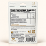 Vita Globe Mushroom Complex Gummies pouch back with Supplement Facts: 25 mg 12-mushroom blend per 2-gummy serving, 10:1 fruiting-body extracts including Lion's Mane, Reishi and Cordyceps