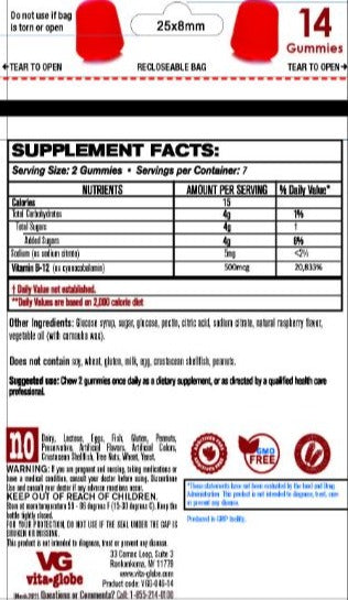 Vita Glboe b12 gummy vitamin pouches supplement facts