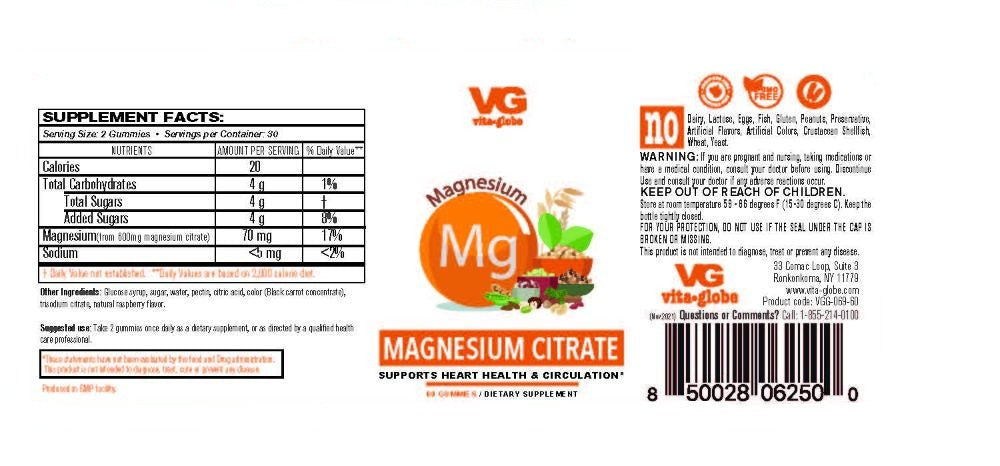 Vita Globe magnesium citrate gummy vitamins supplement facts