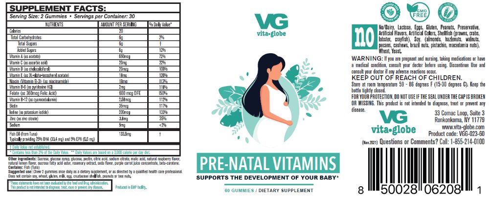 Vita globe Pre-natal fish oil gummy vitamins supplement facts