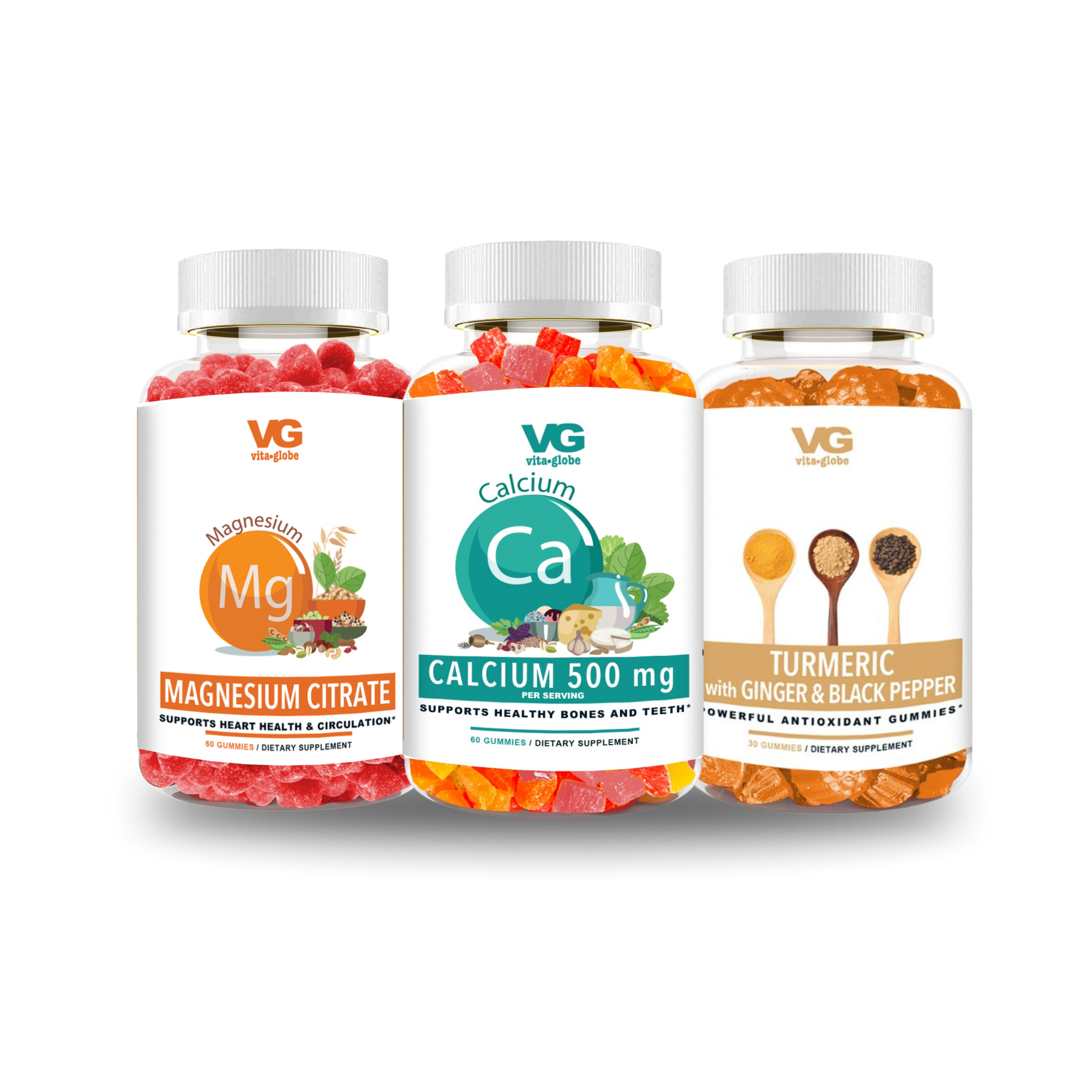 Vita globe happy bones and joints gummy vitamins bundle magnesium, calcium and turmeric