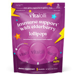 Vitalolli Immune Support Lollipops with Elderberry, mixed berry flavor, 5 lollipops per pouch, ages 4+