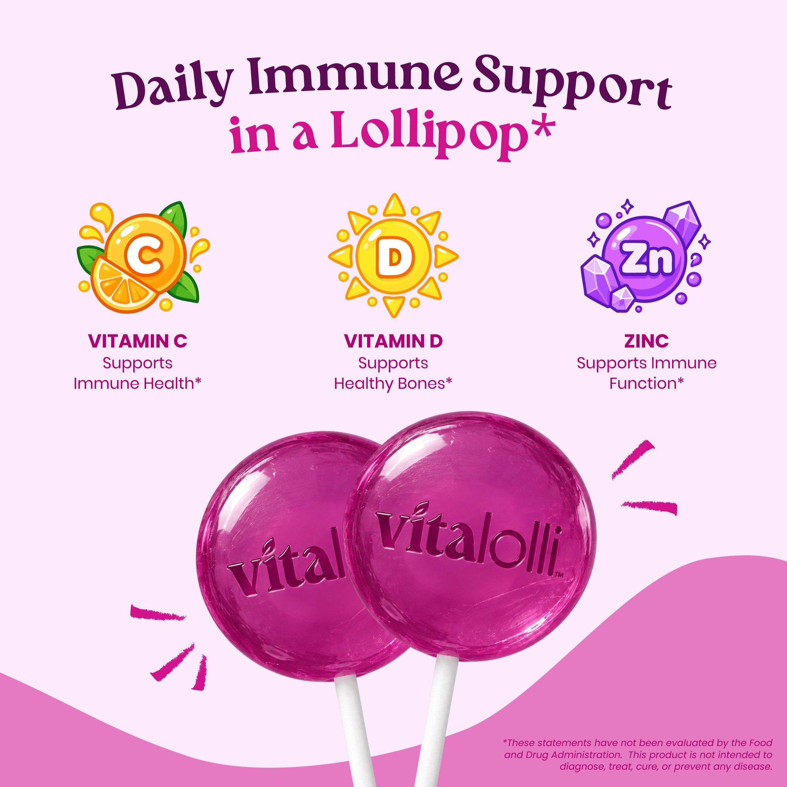 Daily immune support in a lollipop: Vitamin C, Vitamin D and Zinc in Vitalolli Elderberry Lollipops