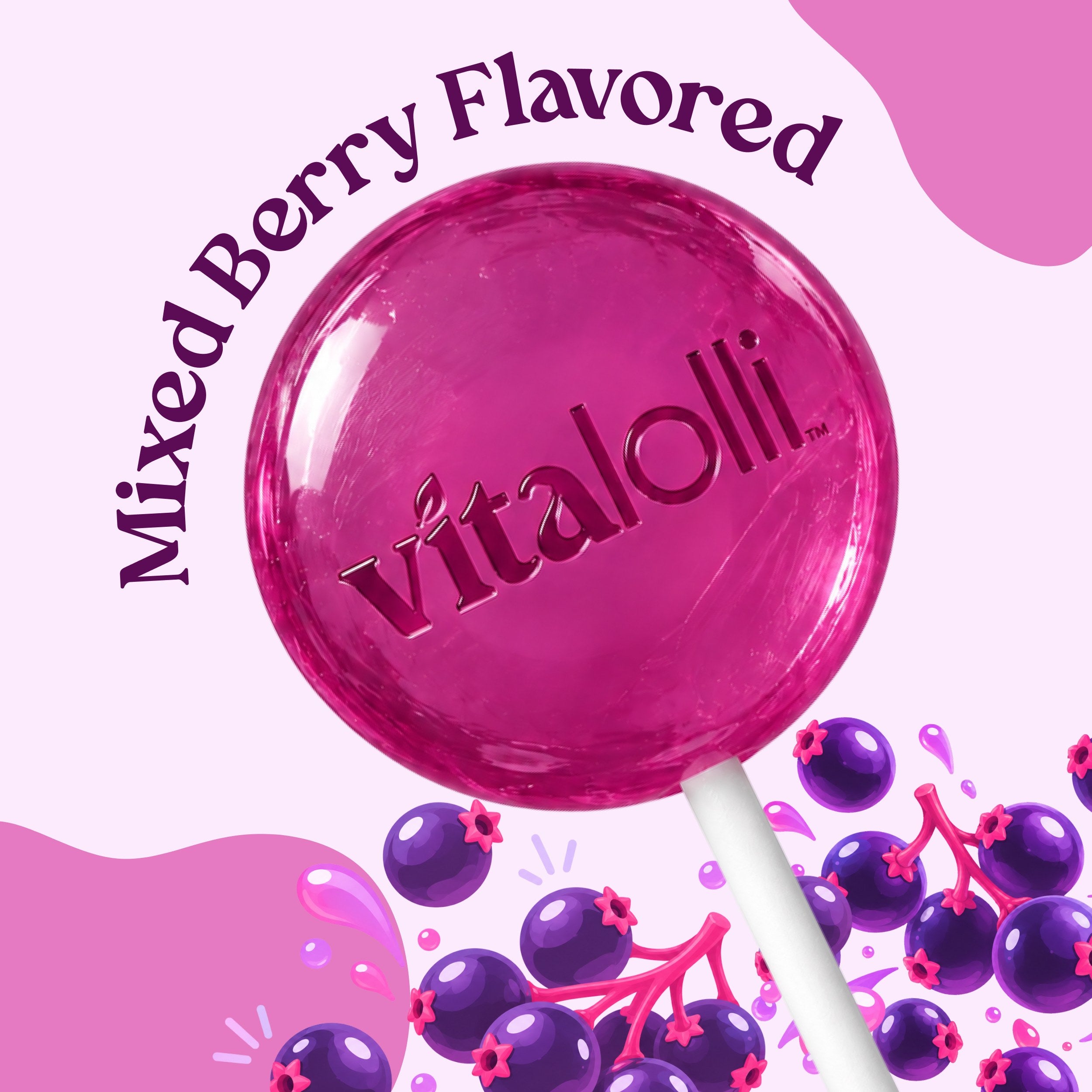 Mixed berry flavored Vitalolli Elderberry lollipop with elderberries