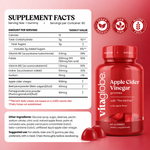 Vita Globe Apple Cider Vinegar Gummies 60ct Supplement Facts: 500mg apple cider vinegar, vitamin B6, folate, B12 and iodine per 1-gummy serving; vegan, non-GMO, gluten-free