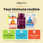 The Immunity Trio, your immune routine: Vitamin C, Elderberry with C and zinc, and Zinc with vitamin D and echinacea gummies