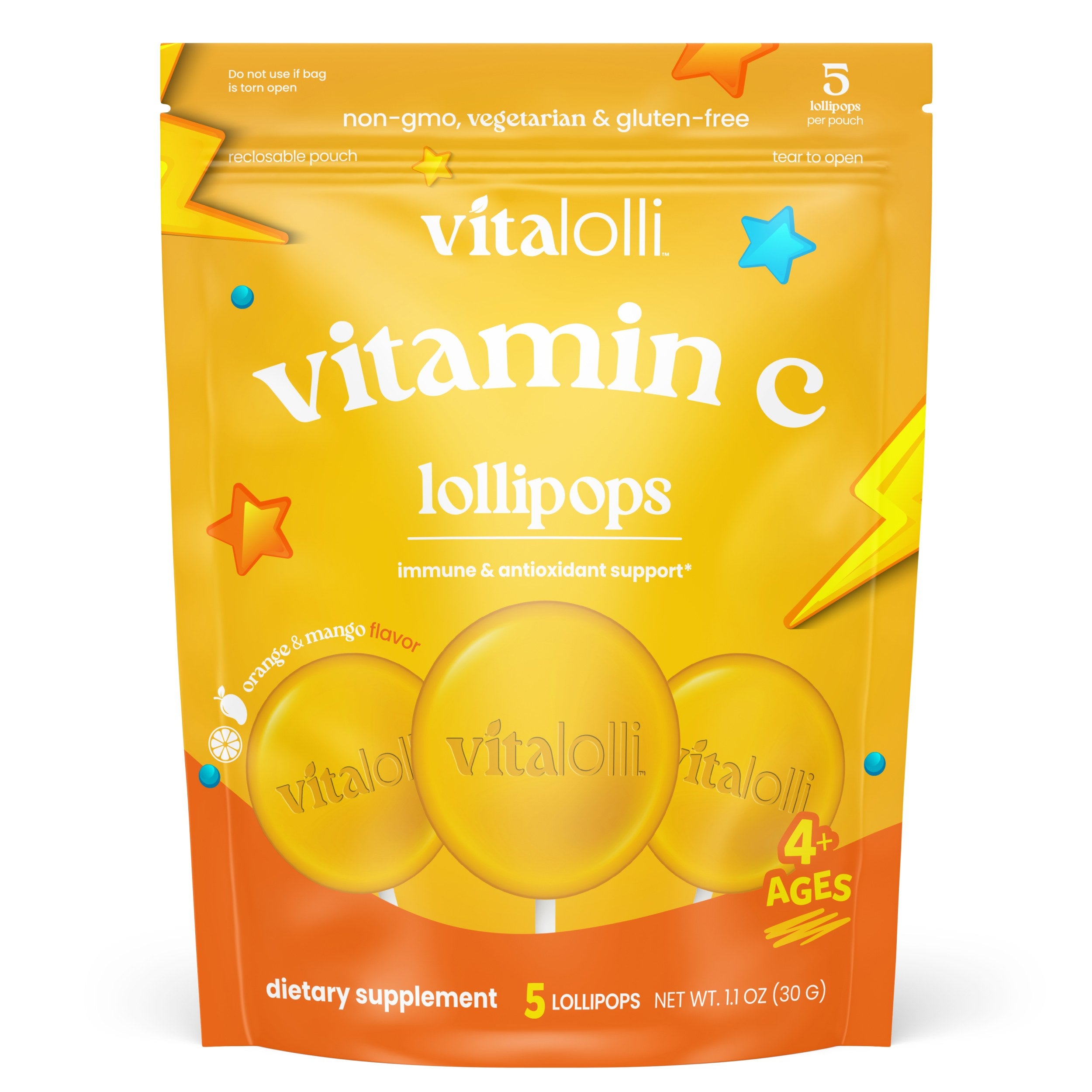 Vitalolli Manuka Soothe Lollipops crafted with manuka honey, honey flavor, 5 lollipops per pouch, ages 4+