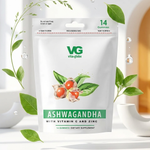 Vita-Globe Ashwagandha supplement package with green leaves on a white background