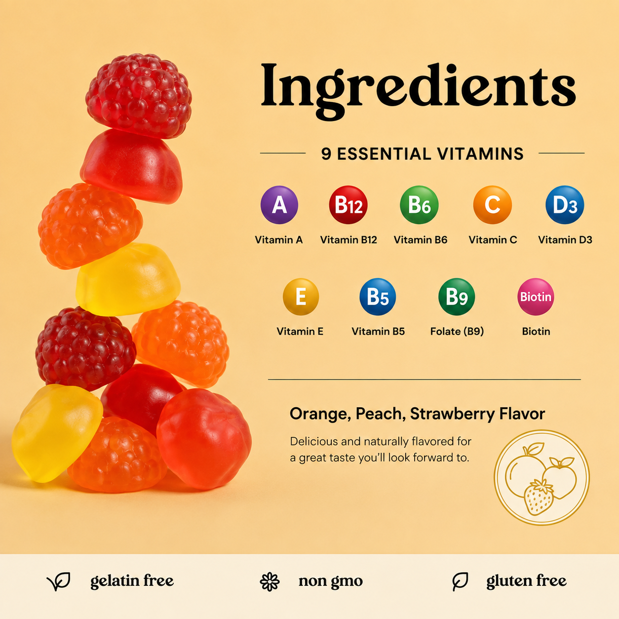 Vita Globe Adult Multivitamin gummies promo graphic with a stack of colorful multivitamin gummies