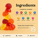 Vita Globe Adult Multivitamin gummies promo graphic with a stack of colorful multivitamin gummies