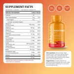 Vita Globe Adult Multi Gummies Supplement Facts: vitamins A, C, D, E, niacin, B6, folate, B12, biotin and pantothenic acid per 2-gummy serving; vegetarian, non-GMO, gluten-free