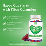 Fiber gummies bottle with green background and text highlighting benefits