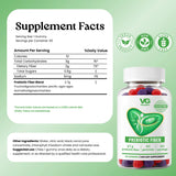 Vita Globe Sugar-Free Prebiotic Fiber FOS Inulin gummies bottle next to its Supplement Facts panel on a light green background